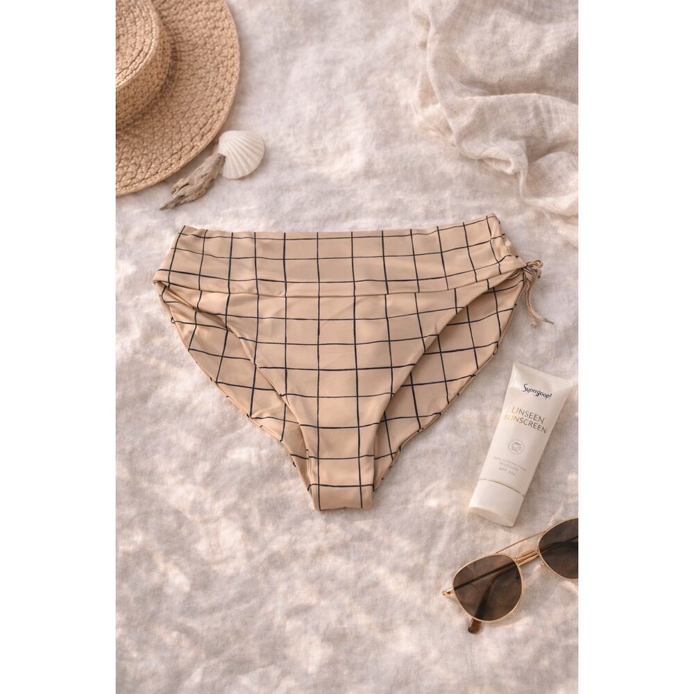 NWT Free People Stone Fox Swim Women's Taj Bikini Bottom Sand Plaid Size XL